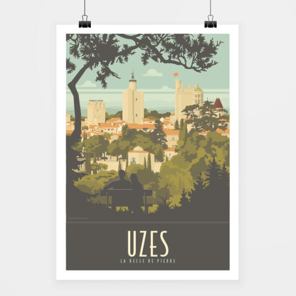 Affiche touristique avec l'illustration Uzès