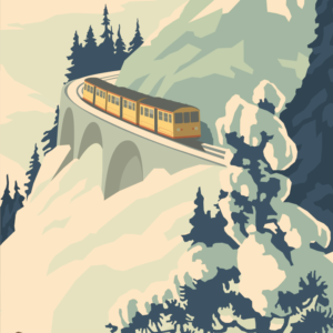 Gros plan de l'illustration Pyrénées Train jaune