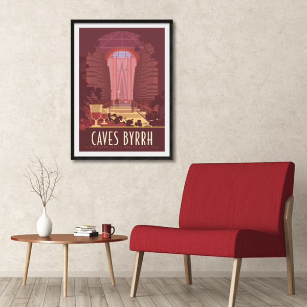 Décor avec l'affiche encadrée Caves Byrrh