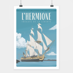 Affiche touristique avec l'illustration L'Hermione