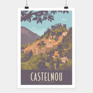 Affiche touristique avec l'illustration Castelnou