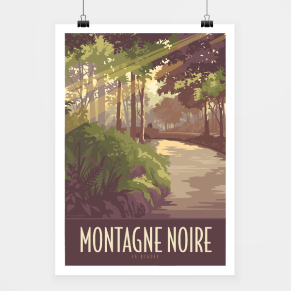 Affiche touristique avec l'illustration Montagne Noire La Rigole