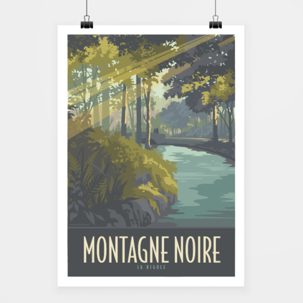 Affiche touristique avec l'illustration Montagne Noire La Rigole