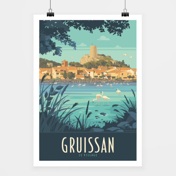 Affiche touristique avec l'illustration Gruissan Le village