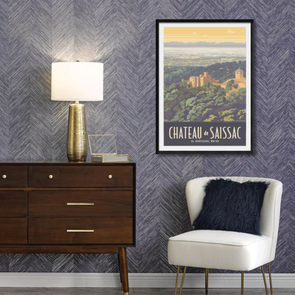 Décor avec l'affiche encadrée Saissac le Château