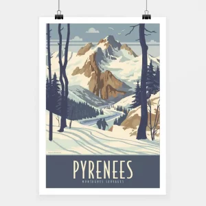 Affiche touristique avec l'illustration Pyrénées
