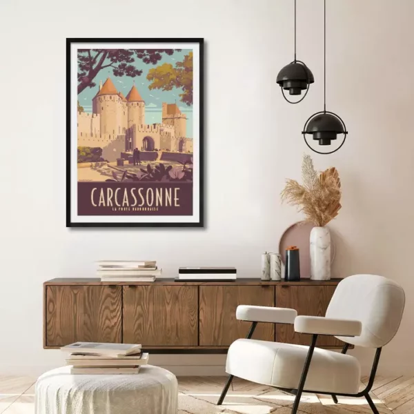 Décor avec l'affiche encadrée Carcassonne Porte Narbonnaise