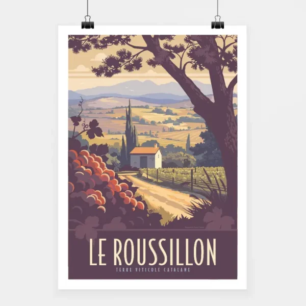 Affiche touristique avec l'illustration Le Roussillon