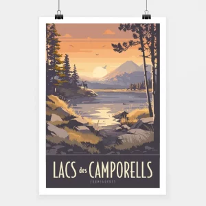 Affiche touristique avec l'illustration Camporells Les Lacs