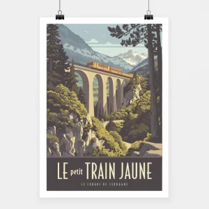 Affiche touristique avec l'illustration Le Petit train Jaune