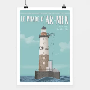 Affiche touristique avec l'illustration du Phare d'Ar-Men