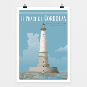 Affiche touristique avec l'illustration Phare de Cordouan Bleu clair