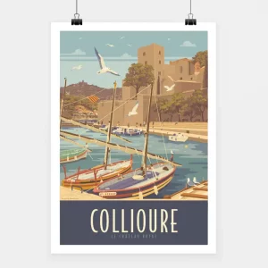 Affiche touristique avec l'illustration Collioure Le Château Royal