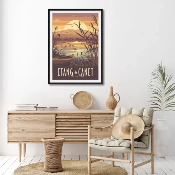 Décor avec l'affiche encadrée Canet l'étang version Brun