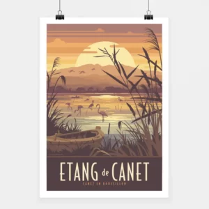 Affiche touristique avec l'illustration Canet l'étang version Brun