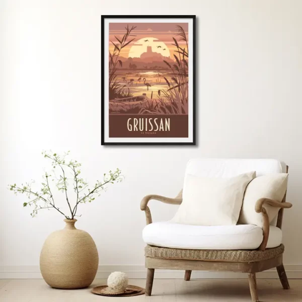 Décor avec l'affiche encadrée Gruissan Sunset