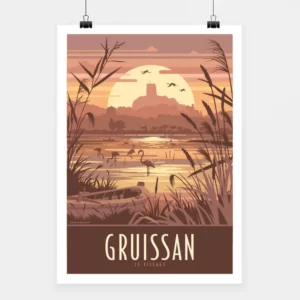 Affiche touristique avec l'illustration Gruissan Sunset