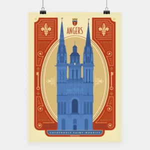 Affiche touristique avec l'illustration Angers Cathédrale