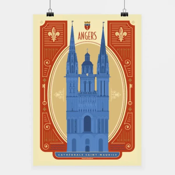 Affiche touristique avec l'illustration Angers Cathédrale
