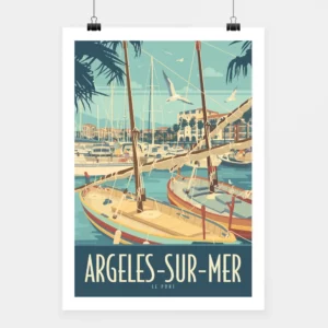 Affiche touristique avec l'illustration Argelès Le port