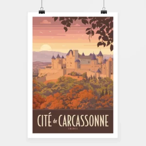 Affiche touristique avec l'illustration Cité médiévale de Carcassonne